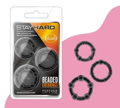 Stay Hard Beaded Cockring Set - Black